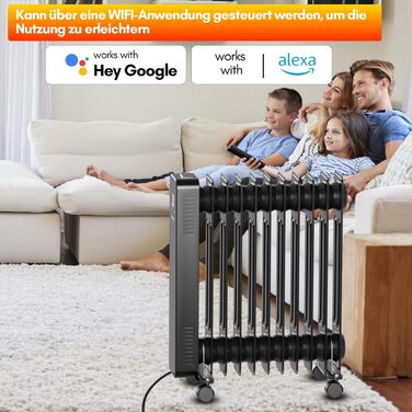 Масляний радіатор Sonnewelt 2500W з WiFi, термостатом та пультом, 11 ребер, чорний
