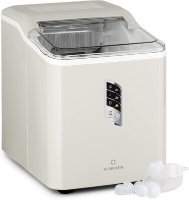 Klarstein Ice Cube Machine Small, Fast Ice Cube Maker, Self-Cleaning Ice Cube Maker, Ice Cube Device for Large and Small Ice Cubes, with Ice Cube Container, 12kg/24h, Capacity 1.5 L (Creme)