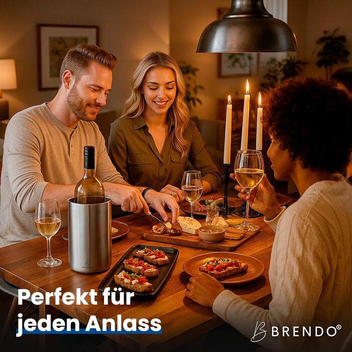 Охолоджувач для пляшок та шампанського Brendo Weinkühler Edelstahl - подвійний, ізольований, срібляний | Охолоджувач для вина, шампанського, белого вина | Подарунковий набір для чоловіків та жінок