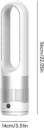 Турбовентилятор без лопатей 56 см, 4000-5600 об/хв, тихий DC мотор, з пультом, осциляція 80°, таймер 8 год (срібний)