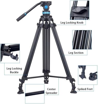 Штатив відео SIRUI SH15: компактний штатив для відеозйомки з 360° поворотним вузлом, висота 155 см, вантажопідйомність 10 кг, для DSLR, Camcorder, відеокамер