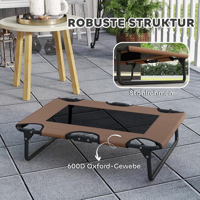 PawHut лежанка для собак на вулицю, піднята лежанка для великих собак, складана лежанка для тварин з сітчатим сталевим каркасом, лежанка для собак на відкритий простір, кемпінг, 107x61x20 см, (Д 75 x Ш 51 x В 18 см, Кофе)