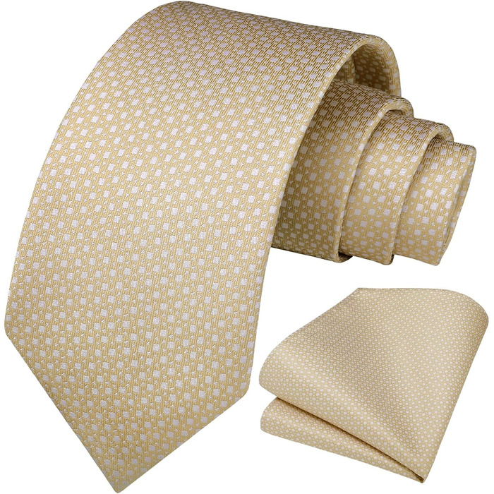 Кравка для чоловіків HISDERN на весілля: класичний дизайн у клітинку та в горошок, комплект з кишеньковим хустиною (шампань)