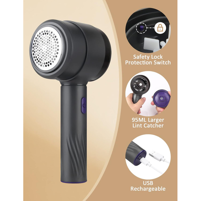 Електричний видалення ворсу LtYioe: портативний пристрій USB з магнітною фіксацією, потужним всмоктуванням та великим контейнером для ворсу. Підходить для різних тканин (блакитно-фіолетовий)