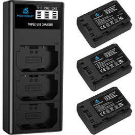 Акумулятор NP-FZ100 Homesuit 2280mAh та подвійний зарядний пристрій для камер Sony ZV-E1, FX3, FX30, A7RIII, A7RV, A7RIV, A7SIII, A7III, A7IV, A7C, A7CII, A6600, A6700, Alpha A1, A9, A9II, A9III, 9R, A9R, 9S (2 шт.) + LED зарядний пристрій (3 шт. акумулятори & LCD дисплеєм)
