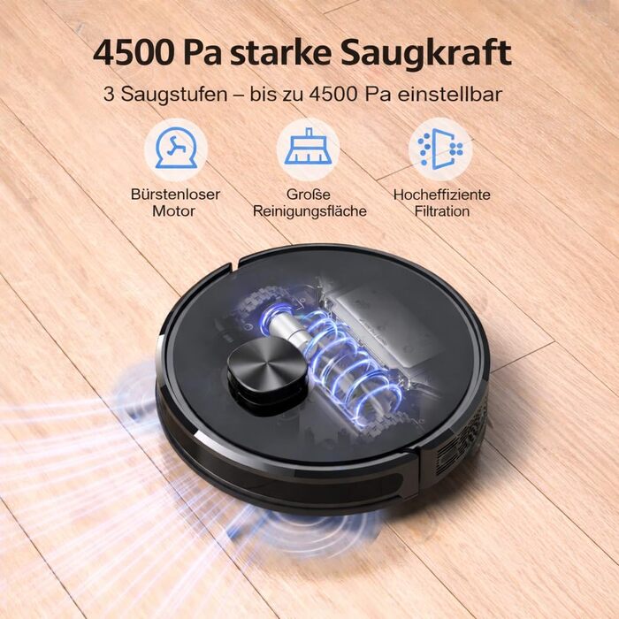 Робот-пилосос Lubluelu 3-в-1 з функцією миття підлоги, 4500Pa, лазерна навігація, 5 карт, 55 dB, для тварин, килимів, твердих підлог, (SL60D), блакитний