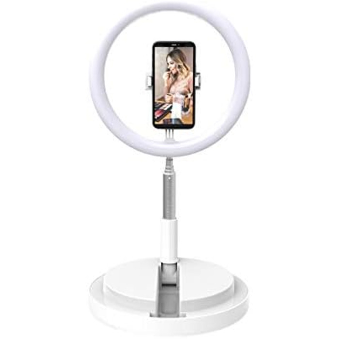 DIGIPOWER 11' кільцева лампа для макіяжу, YouTube, TikTok та Vlogging, регульована висота (58-168 см), 3 режими освітлення, 10 рівнів яскравості, тримач для телефону (iOS/Android), складана