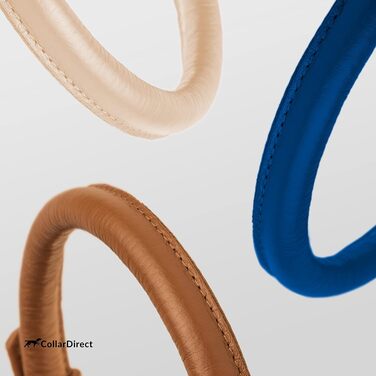 Шкіряний нашийник для собак CollarDirect, круглий, м'яко стьобаний, ручної роботи, з натуральної шкіри, для цуценят та дорослих собак, малих та великих порід, рожевий, червоний, фіолетовий, синій (темно-синій), 18-20 см