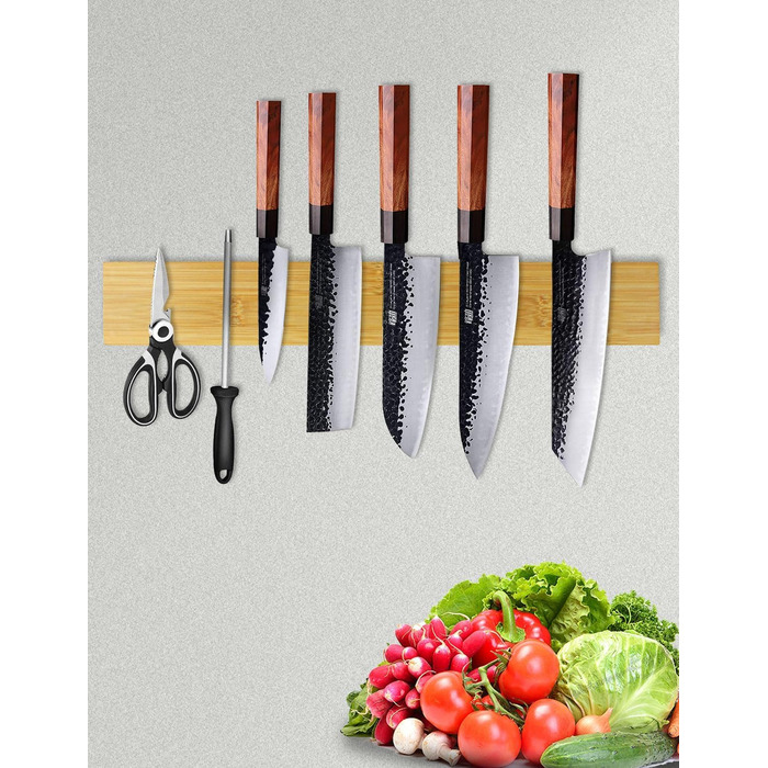 [50cm Pro] Magnetic Knife Strip, Trhillsbrad 50cm Magnetic Knife Holder Wood Knife Rail Self-Adhesive, Silver Wall Mount Magnetic Strip No Drilling Knife Holder