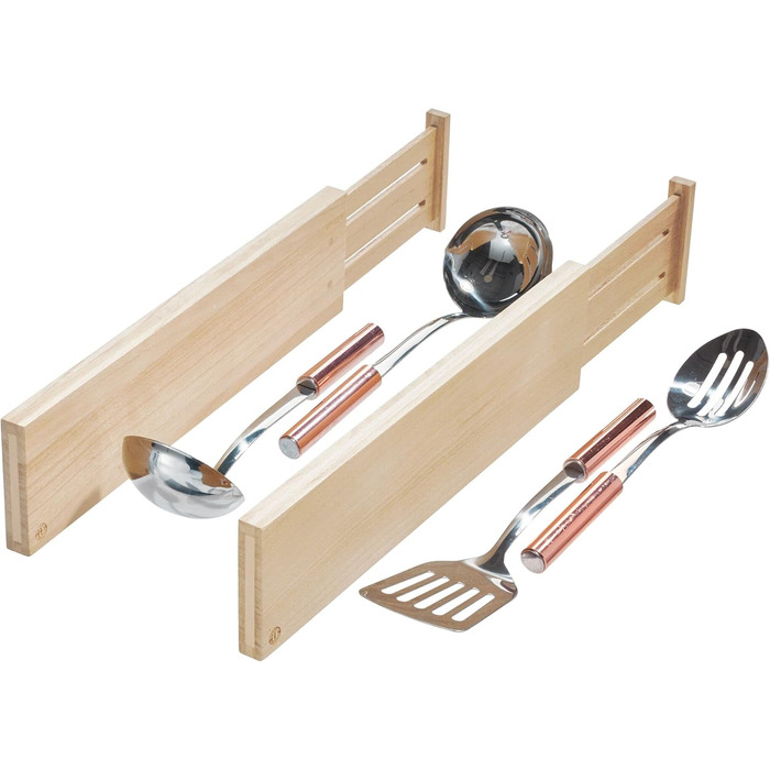 iDesign 2-Piece Drawer Divider System for the Kitchen, Adjustable Size Drawer Insert made of Paulownia Wood, Drawer Organizer for Cutlery and Kitchen Utensils, beige