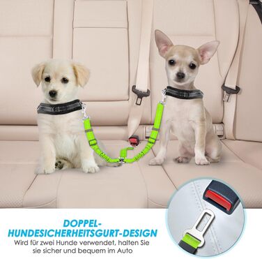 Ремінь безпеки для собак SlowTon у машину, 2 в 1, еластичний, регульований, світловідбиваючий, для подорожей та прогулянок, 2 шт. Limone