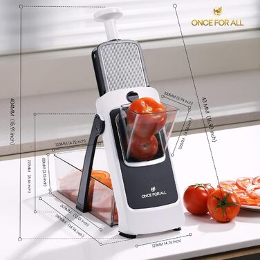 Набір для нарізки овочів ONCE FOR ALL з піддоном, тертка для овочів, ідеально для нарізки картоплі фрі та картоплі, нарізчик цибулі, тертка для огірків - кубик-нарізник (оновлена версія Space Grey + набір кошиків Asphalt) (Space Grey)
