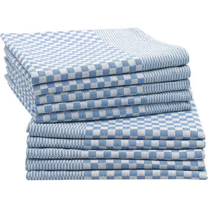ZOLLNER Set of 10 Picnic Blankets, 54x100 cm, Cotton, Blue and White Checkered
