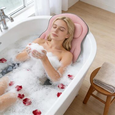 Подушка для ванни Ganz Körper Rosa: м'яка підставка для тіла з підтримкою голови, шиї, спини та ніг. Нековзна підстилка для ванни з присосками та гачками.