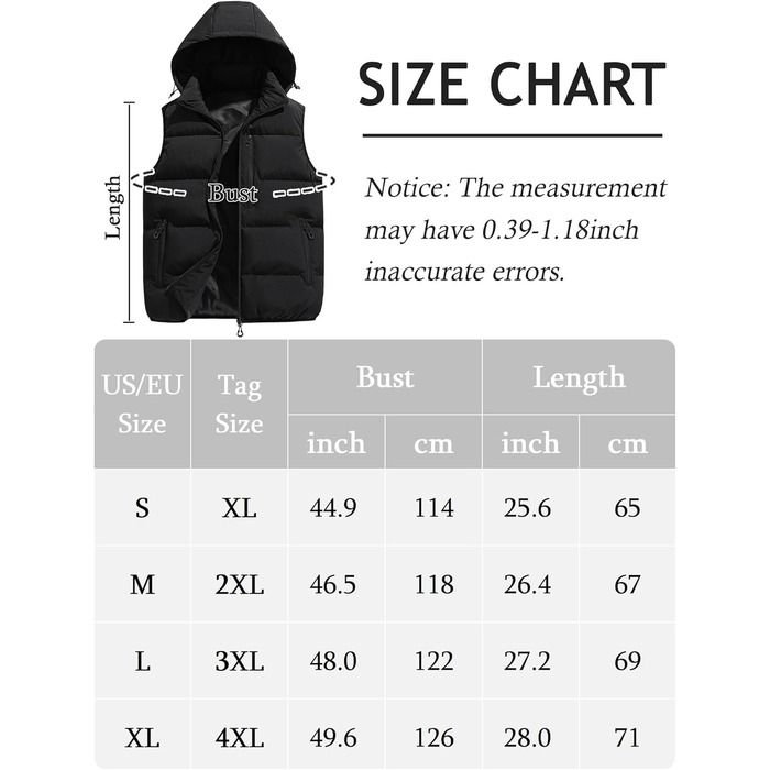 Чоловіча зимова жилетка AIEOE з капюшоном, утеплена, чорна, розмір L