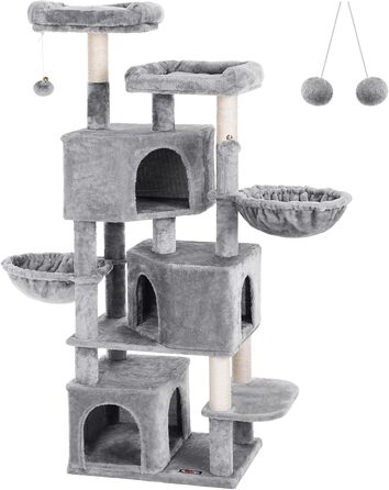 Драбина для котів Feandrea з 3 будиночками, 164 см, сірий колір (164H x 55W x 40D см)