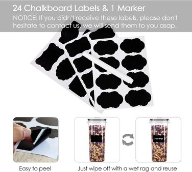 Набір контейнерів Vtopmart 4L: 4 герметичні контейнери для зберігання продуктів, з кришкою, для мюслі та кукурудзяних пластівців, BPA-free, з ручкою та етикеткою