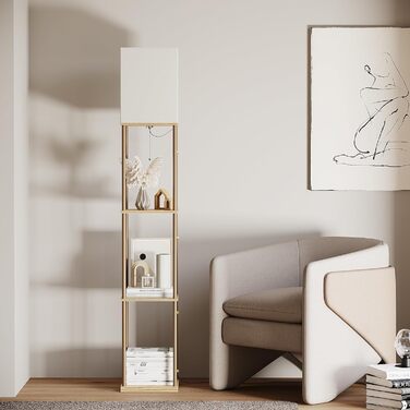 Стельова лампа SUNMORY для вітальні з полицею, регульоване освітлення 3 кольорів, для вітальні, спальні, кабінету та офісу, колір дерева