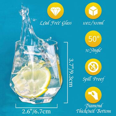 Diamond Whiskey Glasses 4-Piece Set, Tilted Scotch Glasses 300 Ml, Modern Look Whiskey Glasses for Men, Women, Dad, Husband, Friends, Glassware for Bourbon/Rum/Bar Tumbler, Clear + Gold Rim 4