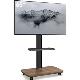 AOKCOS Rolling TV Stand with Wood Shelf - Adjustable Height & Swivel - VESA 400x400 - Holds 32-65 Inch TVs up to 40kg