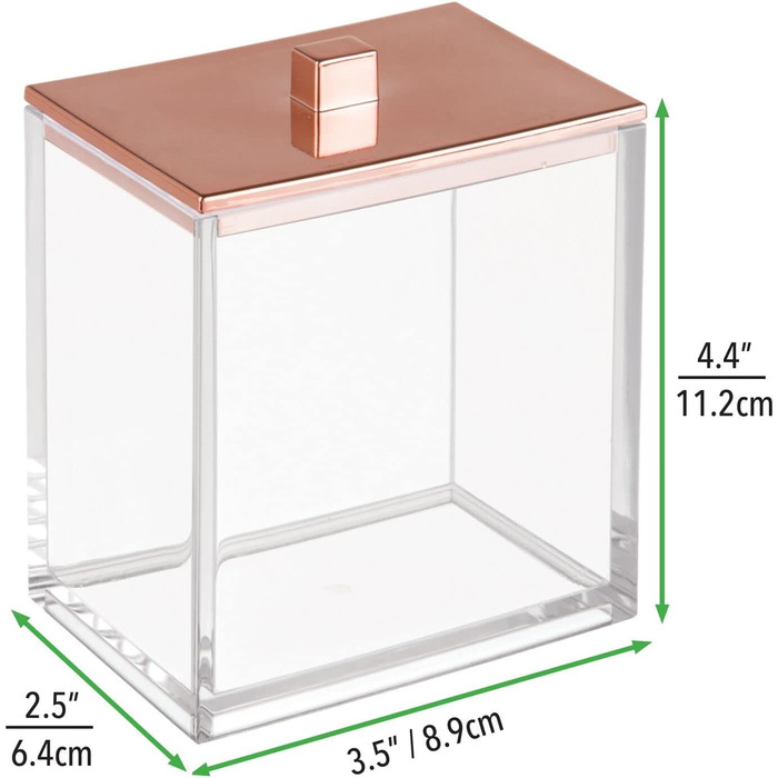 Набір ватних дисків та контейнер для ватних паличок mDesign - сучасне скло для зберігання з кришкою, аксесуар для ванної кімнати, пластик, для косметики та догляду, прозорий/рожеве золото