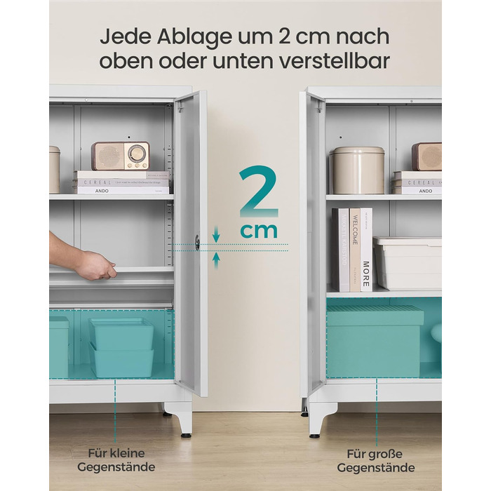 SONGMICS File Cabinet, Multi-Purpose Cabinet, Office Cabinet with 2 Doors, Lockable Cabinet, Steel Storage Cabinet, for Study Room, Living Room, Matte White OMC012W01 (60B cm, Matte Grey)