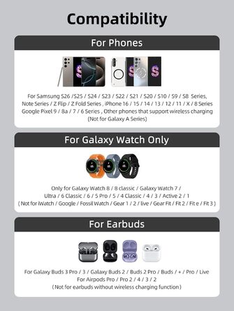 Магнітна бездротова зарядка Samsung з активним охолодженням 3-в-1 для Galaxy S26 Ultra, Watch 8 та Buds 4. Складана Qi зарядка для Android сірого кольору