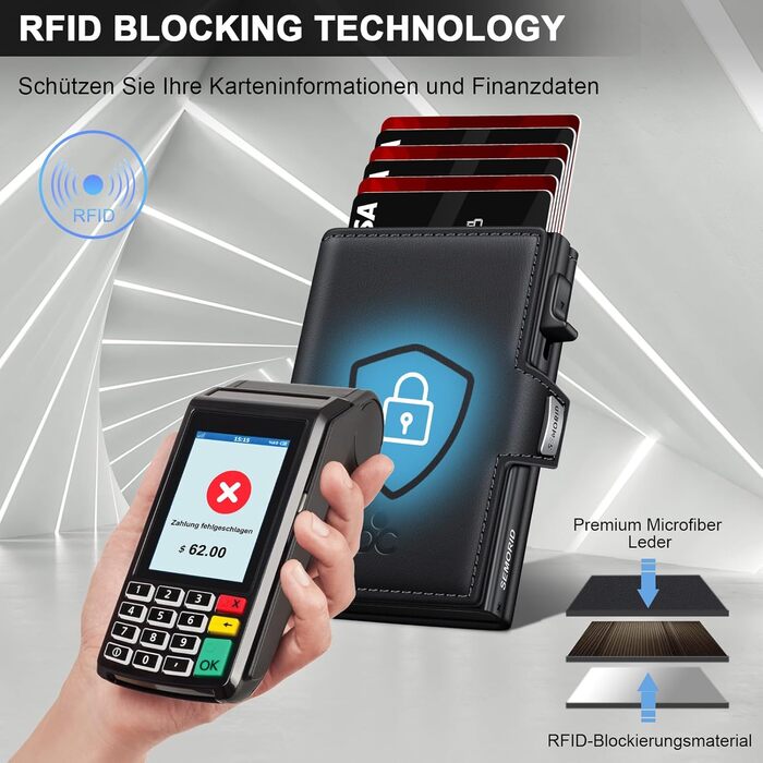 Чоловічий гаманець Portmonee з відділенням для монет, RFID захистом та Slim дизайном, для 9-11 карт, з кишеню для ID та купюр, чорний