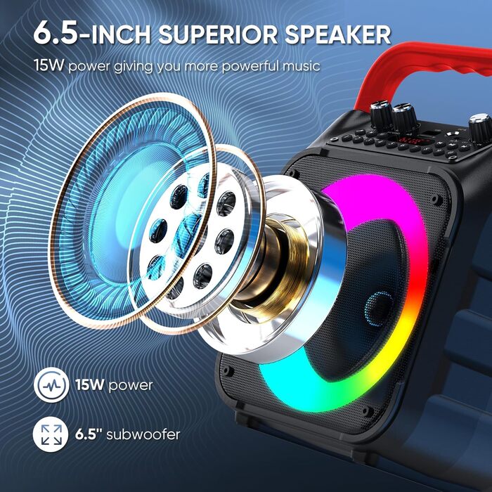 Wowstar Караоке Машина з 2 мікрофонами, Портативна Bluetooth Колонка з підсвічуванням для дорослих/дітей, PA Комплект, Підтримка TF/USB, FM, запис, AUX, TWS, для вечірок (червона)