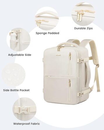 Рюкзак LOVEVOOK для жінок, ручна поклажа, 40x30x20 см, 24л, для ноутбука 14 дюймів, для подорожей, бізнес-рюкзак, бежевий