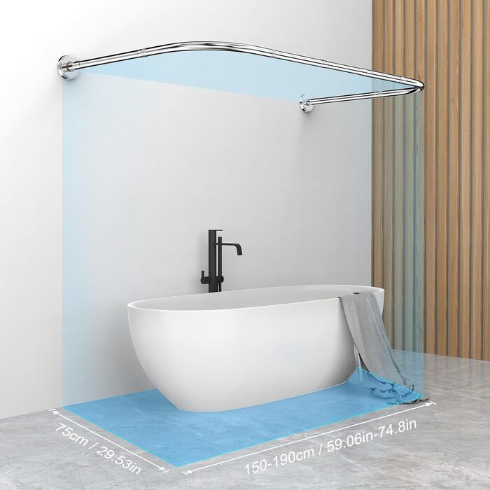 Штанга для душу U/L форми 75×(150-190)×75 см - 2 в 1 (для душу та ванни) з кільцями, без кріплень до стелі