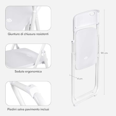 Baroni Home Folding Chair with PVC and Steel Frame, Space-Saving Foldable Seat with Feet and Handle, Outdoor Chair, Kitchen, Living Room, Travel, 74x43x49 cm, Pieces, (8, White)