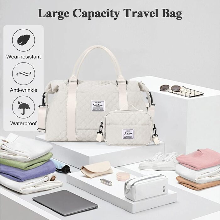 Спортивна сумка для жінок, дорожня сумка-дуffel, фітнес-сумка, водовідштовхувальна, з кульбакою, beige C5-beige