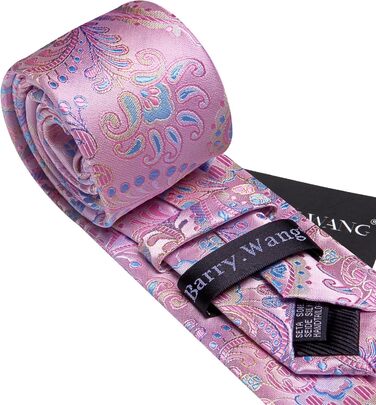 Краватка Paisley від Barry.Wang, Шовкова, Тканий комплект з краваткою та краватковою скріпкою, для весілля, свят, бізнесу, офіційних заходів, Синьо-рожевий