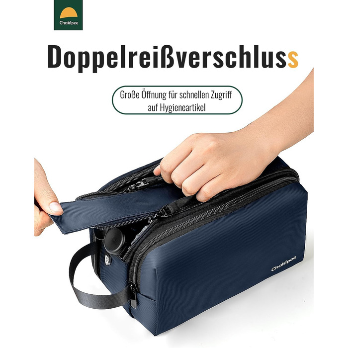 Чоловіча дорожня косметичка Kulturbeutel, водонепроникна, легка, з подвійним замком (Блакитна)