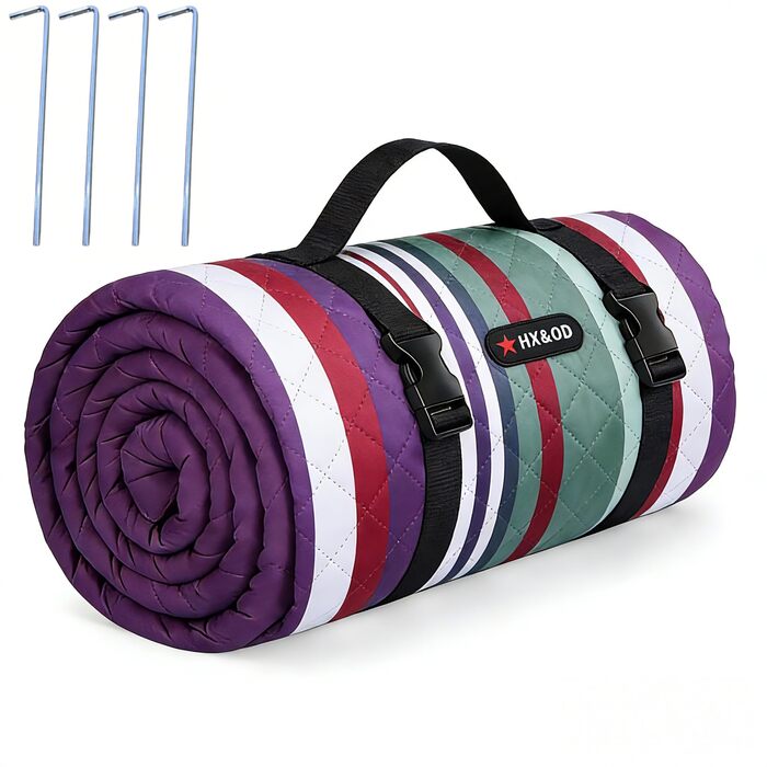 Плед для пікніка водонепроникний HX&OD, 203x203 см, сіро-зелений, складаний, з ручкою для перенесення