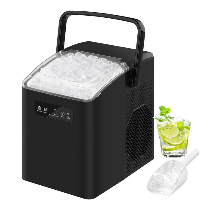 WOLTU 1.3L Ice Cube Maker Machine - Portable Ice Maker with Handle, Self-Cleaning, 2 Sizes, for Home, Camping, Office - Black