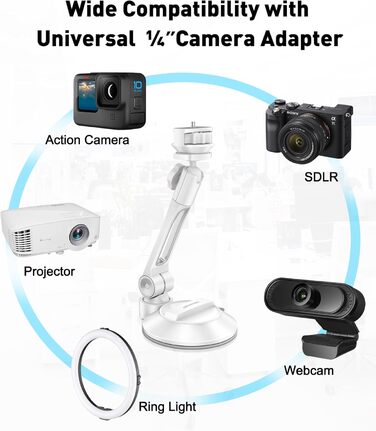 Підставка для планшету та смартфона AboveTEK з присосками, 360° обертання, для iPad/Android (4-11 дюймів), авто/дім/офіс, білий