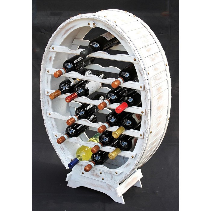 DanDiBo Wine Rack White Wine Barrel from Wood for 24 Bottles Vintage Shabby Chic Country House Bar Bottle Stand Standing Wine Rack Barrel