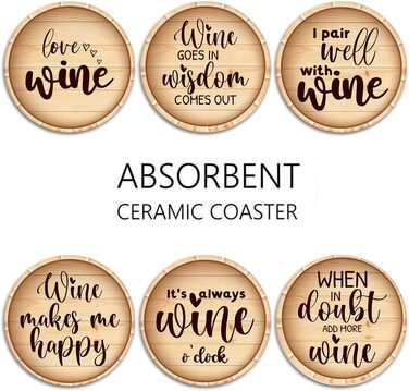 Britimes Drink Coasters, Set of 6, White Marble, Inspiring Love, Absorbent, Round, Ceramic-Stone Mat, with Cork Base and Metal Holder, Gift for Housewarming, Bar, Decor (Retro 8)