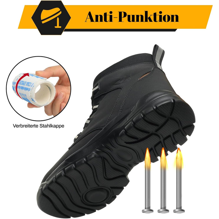 Черевики безпеки чоловічі/жіночі, водонепроникні робочі черевики, високі, з металевим підноском, антиковзаючі, легкі, чорні, з поворотним замикачем, 43 EU