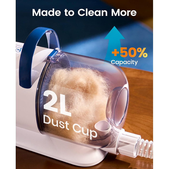 Машинка для стрижки собак Oneisall з пилососом, потужність 12000 Па, видаляє 99.99% шерсті, тиха, для собак та котів, 7 насадок