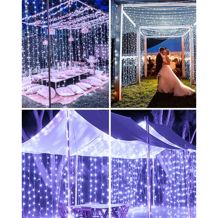 Ламповий завіс 6м x 3м, 600 LED, з вилкою, таймером, 8 режимів, вологостійкий, для вікна, павільйону, саду, різдвяне деко, тепле/холодне світло