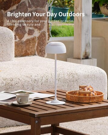 Світлодіодна настільна лампа бездротова LED для вулиці та дому, диммована, з акумулятором 5200mAh, водонепроникна IP54, чорна (D-біла)