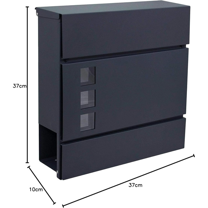Поштовий ящик настінний дизайнерський антрацит RAL 7016 з газетницею, захищений від погодних умов, порошкове покриття
