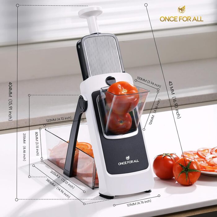 Набір для нарізки овочів ONCE FOR ALL з піддоном, тертка для овочів, ідеально для нарізки картоплі фрі та картоплі, нарізчик цибулі, тертка для огірків - кубик-нарізник (оновлена версія Space Grey + набір кошиків Asphalt) (Space Grey)