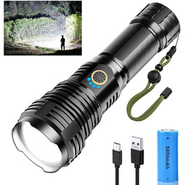 Ліхтарик Glarylight LED акумуляторний 500000 люмен, надяскравий XHP70.2, USB зарядка, водонепроникний IPX7, зум, для вулиці та екстрених ситуацій