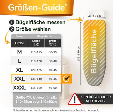 М'який турбо-чехол для прасувальної дошки 140x40, Made in Germany, ÖKOTEX бавовняне ущільнення, швидке прасування з терморефлексією, 5 розмірів, EasyFit+фіксатор, XXL площа 135-140x40-45см, блакитно-сірий