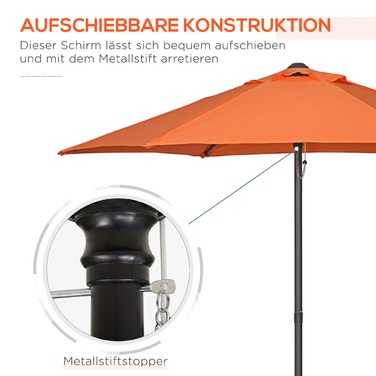 Outsunny Parasol Ø196 cm, Rotating Parasol with Tilt Function, Hexagonal Balcony Parasol Beach Parasol Windproof, Stable Market Parasol Crank Parasol Sun Protection for Beach, Balcony, Garden, Orange | Aosom
