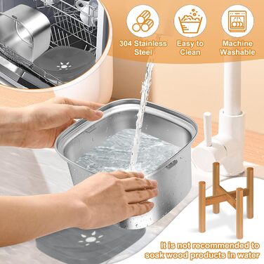 Підвищений миска для води для собак Decflow 3L, нержавіюча сталь, бамбуковий тримач, сірий колір
